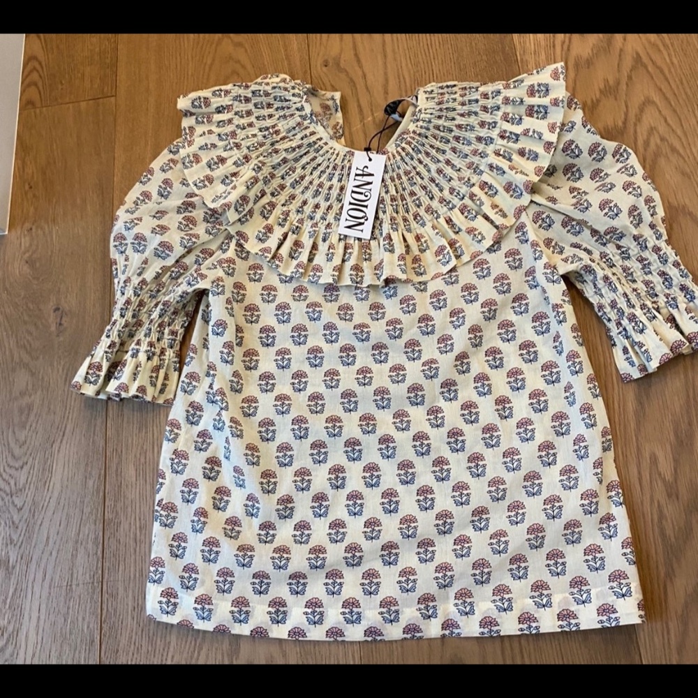 Andion block print bib accordion top for Easter